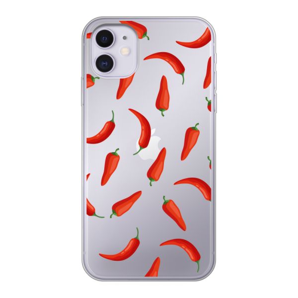 Funda iPhone 11 flexible transparente con Chiles Rojos - Patrón Transparente Chili Pepper
