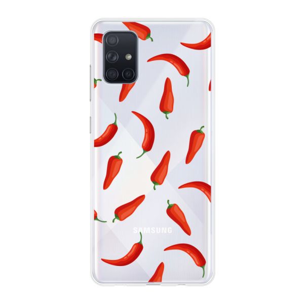 Funda Samsung Galaxy A71 4G flexible transparente con Chiles Rojos - Patrón Transparente Chili Pepper