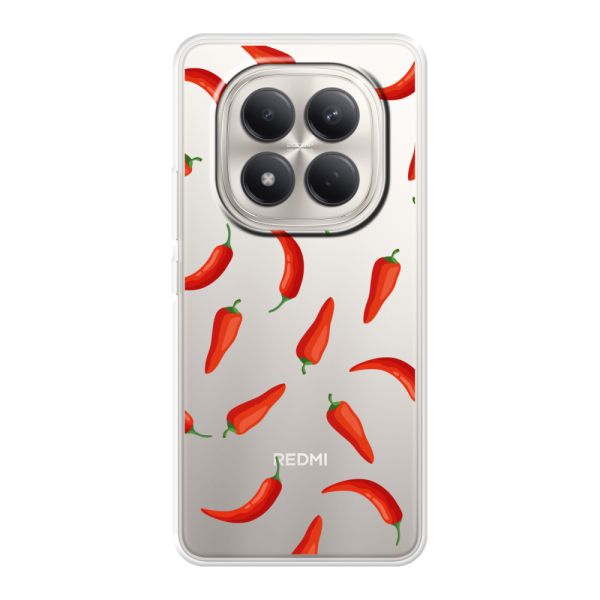Funda Xiaomi Redmi Note 15 Pro 4G flexible transparente con Chiles Rojos - Patrón Transparente Chili Pepper