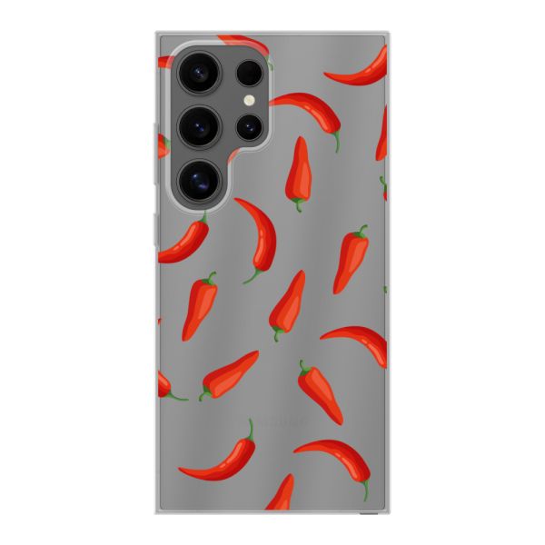 Funda Samsung Galaxy S24 Ultra flexible transparente con Chiles Rojos - Patrón Transparente Chili Pepper