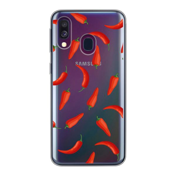 Funda Samsung Galaxy A40 flexible transparente con Chiles Rojos - Patrón Transparente Chili Pepper