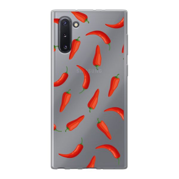 Funda Samsung Galaxy Note 10 flexible transparente con Chiles Rojos - Patrón Transparente Chili Pepper