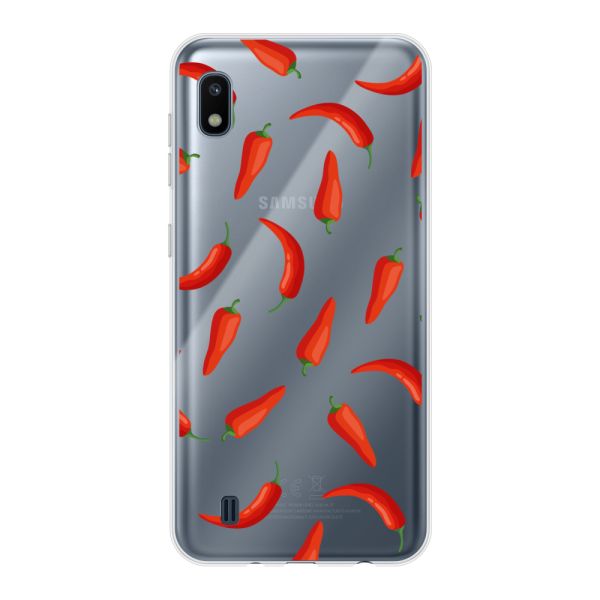 Funda Samsung Galaxy A10 flexible transparente con Chiles Rojos - Patrón Transparente Chili Pepper