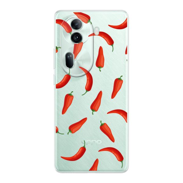 Funda Oppo Reno 11 Pro flexible transparente con Chiles Rojos - Patrón Transparente Chili Pepper
