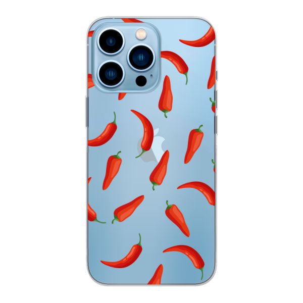 Funda iPhone 13 Pro flexible transparente con Chiles Rojos - Patrón Transparente Chili Pepper