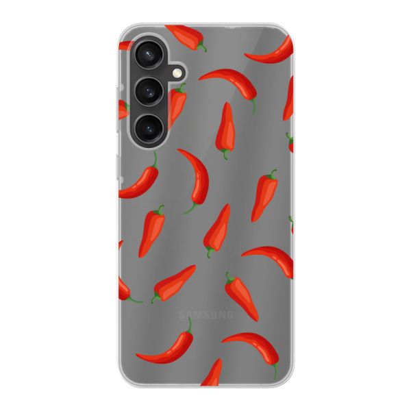 Transparant flexibel Samsung Galaxy S23 FE hoesje met Rode Pepers - Transparant Chili Pepper Patroon