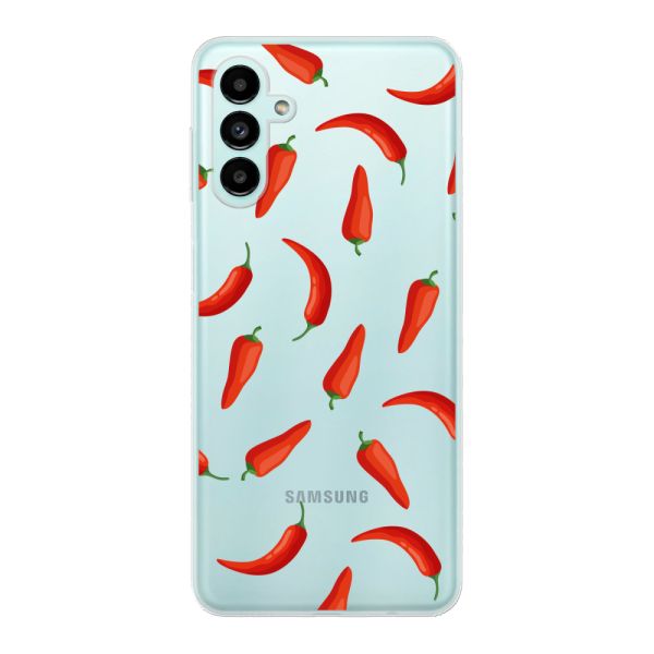 Funda Samsung Galaxy A04s flexible transparente con Chiles Rojos - Patrón Transparente Chili Pepper