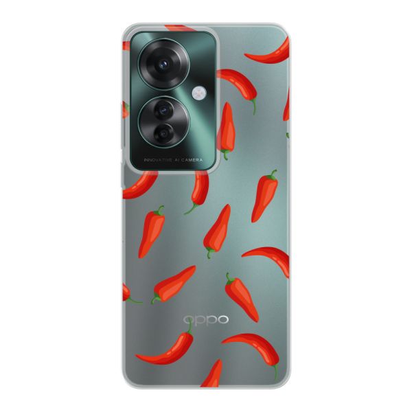 Funda Oppo Reno11 F flexible transparente con Chiles Rojos - Patrón Transparente Chili Pepper