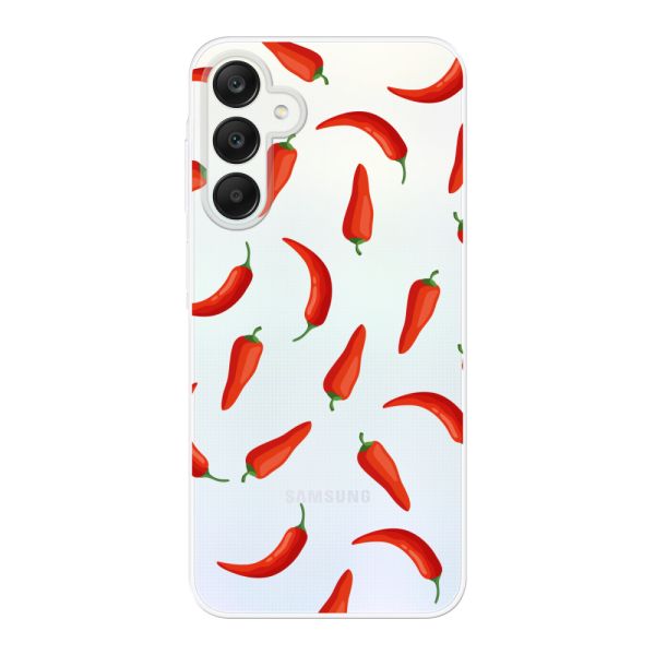 Funda Samsung Galaxy A25 flexible transparente con Chiles Rojos - Patrón Transparente Chili Pepper