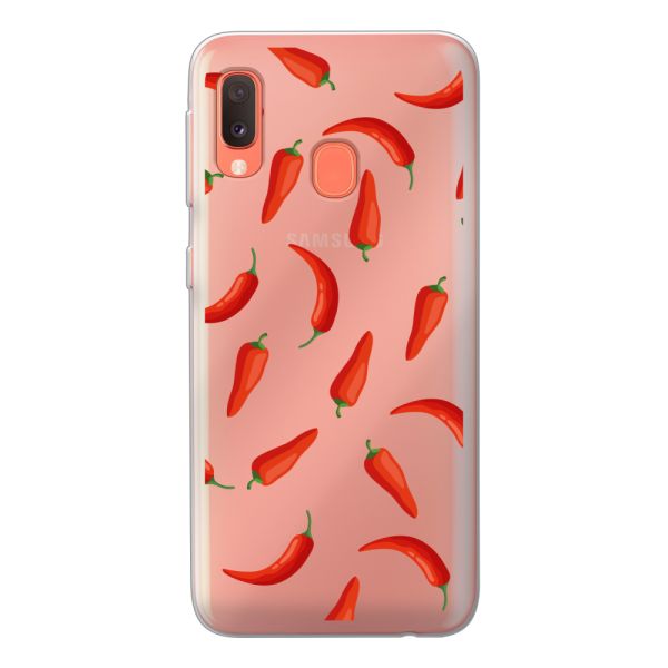 Funda Samsung Galaxy A20e flexible transparente con Chiles Rojos - Patrón Transparente Chili Pepper