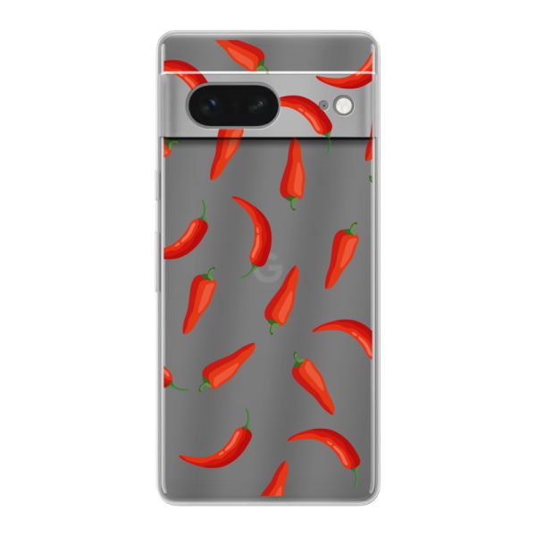Funda Google Pixel 7 flexible transparente con Chiles Rojos - Patrón Transparente Chili Pepper