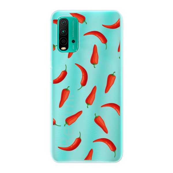 Funda Xiaomi Redmi 9 Power flexible transparente con Chiles Rojos - Patrón Transparente Chili Pepper
