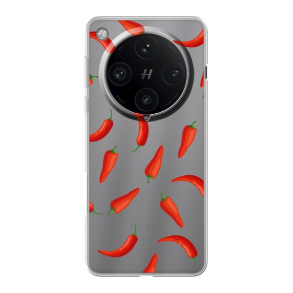 Funda Oppo Find X8 Pro flexible transparente con Chiles Rojos - Patrón Transparente Chili Pepper