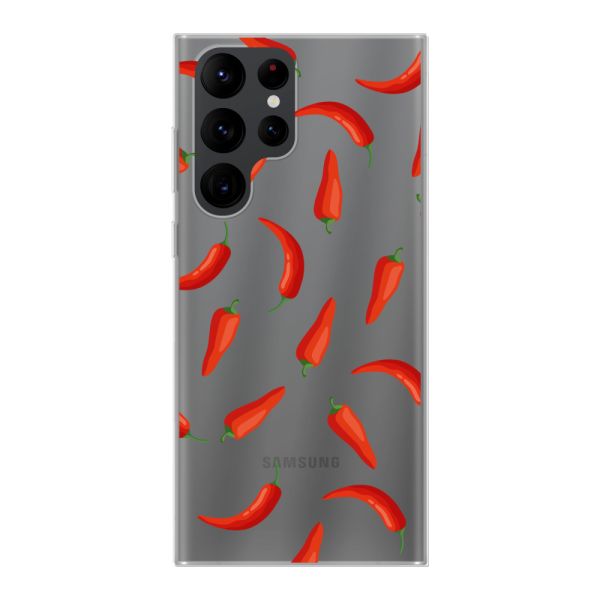 Funda Samsung Galaxy S22 Ultra flexible transparente con Chiles Rojos - Patrón Transparente Chili Pepper