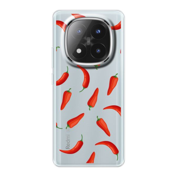 Funda Xiaomi Redmi Note 14 Pro+ flexible transparente con Chiles Rojos - Patrón Transparente Chili Pepper