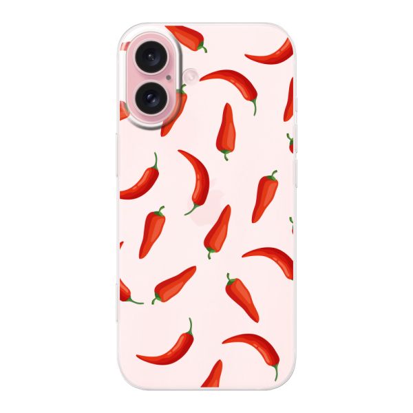 Funda iPhone 16 flexible transparente con Chiles Rojos - Patrón Transparente Chili Pepper