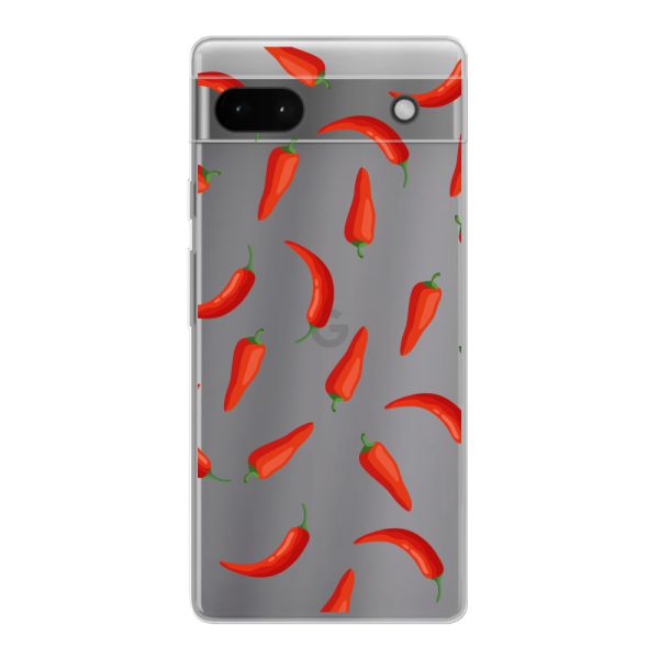 Funda Google Pixel 6a flexible transparente con Chiles Rojos - Patrón Transparente Chili Pepper