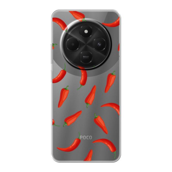 Funda Xiaomi Poco M7 flexible transparente con Chiles Rojos - Patrón Transparente Chili Pepper