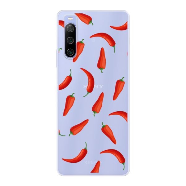 Transparant flexibel Sony Xperia 10 IV hoesje met Rode Pepers - Transparant Chili Pepper Patroon