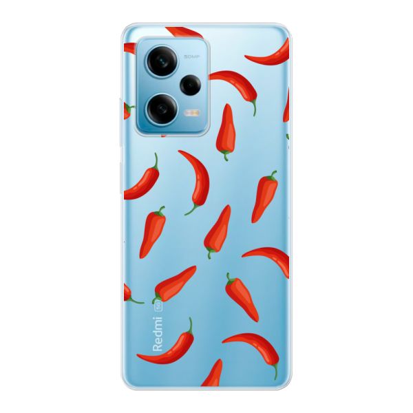 Funda Xiaomi Redmi Note 12 Pro 5G flexible transparente con Chiles Rojos - Patrón Transparente Chili Pepper