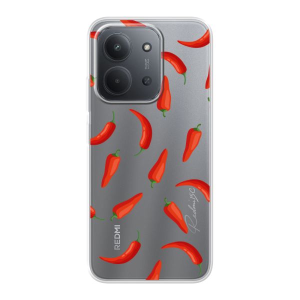 Funda Xiaomi Redmi 15C 4G flexible transparente con Chiles Rojos - Patrón Transparente Chili Pepper
