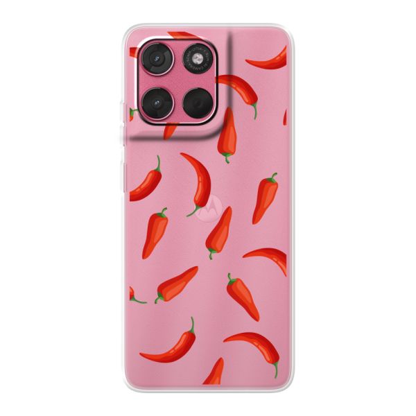 Funda Motorola Moto G57 flexible transparente con Chiles Rojos - Patrón Transparente Chili Pepper