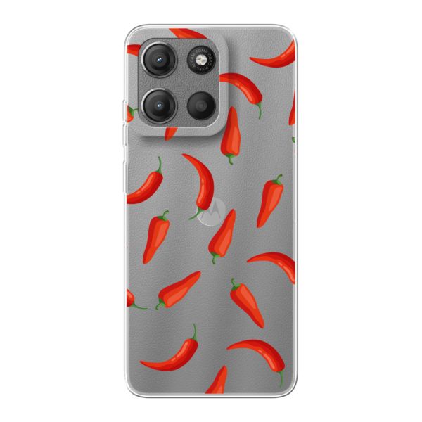 Funda Motorola Moto G15 flexible transparente con Chiles Rojos - Patrón Transparente Chili Pepper