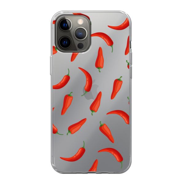 Funda iPhone 12 Pro Max flexible transparente con Chiles Rojos - Patrón Transparente Chili Pepper