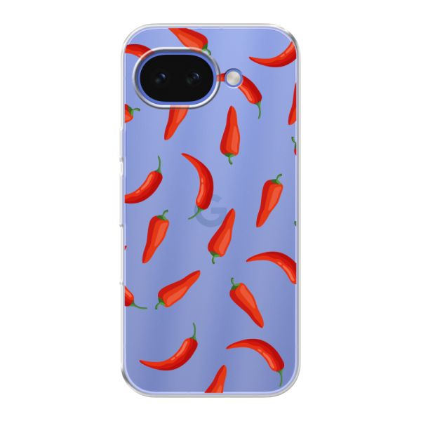Funda Google Pixel 10A flexible transparente con Chiles Rojos - Patrón Transparente Chili Pepper