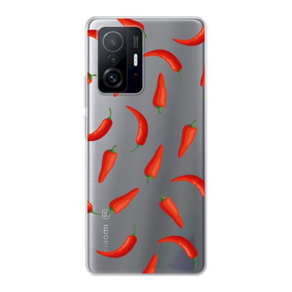 Funda Xiaomi 11T flexible transparente con Chiles Rojos - Patrón Transparente Chili Pepper