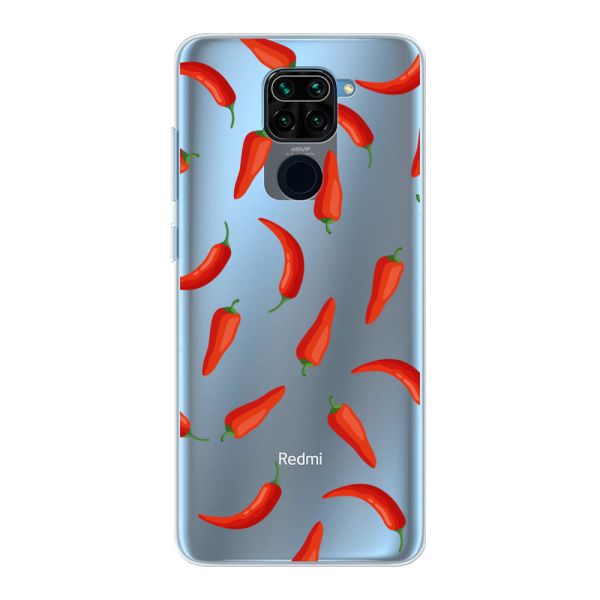 Funda Xiaomi Redmi Note 9 flexible transparente con Chiles Rojos - Patrón Transparente Chili Pepper