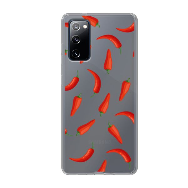Transparant flexibel Samsung Galaxy S20 FE hoesje met Rode Pepers - Transparant Chili Pepper Patroon