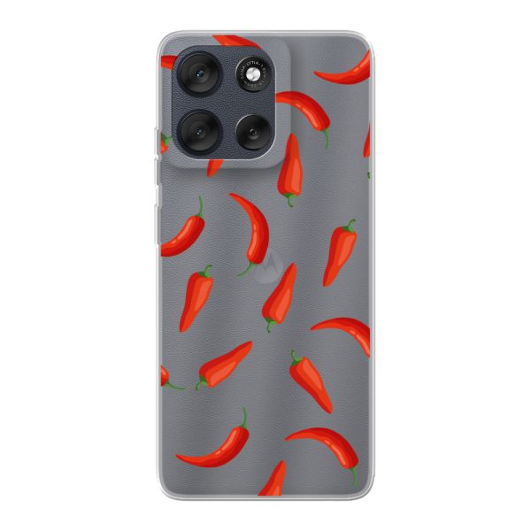 Funda Motorola Moto G56 flexible transparente con Chiles Rojos - Patrón Transparente Chili Pepper