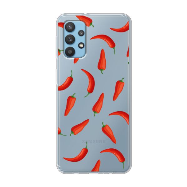Funda Samsung Galaxy A32 4G flexible transparente con Chiles Rojos - Patrón Transparente Chili Pepper