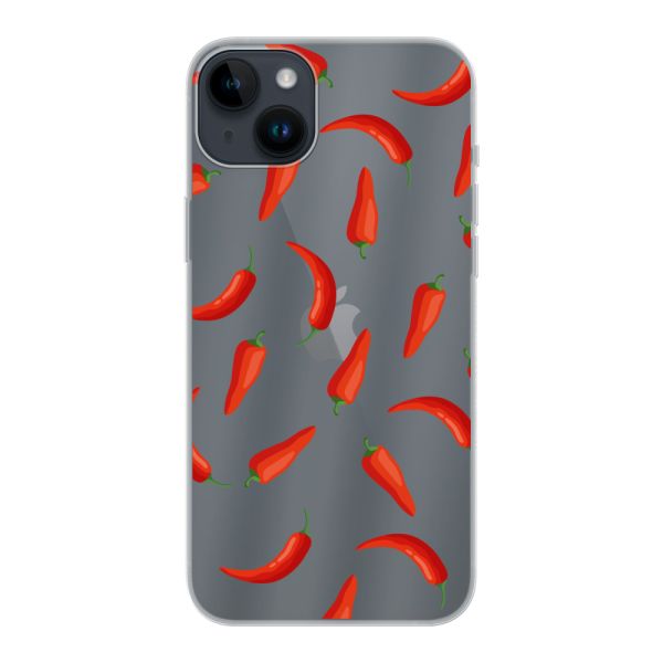 Funda iPhone 14 Plus flexible transparente con Chiles Rojos - Patrón Transparente Chili Pepper