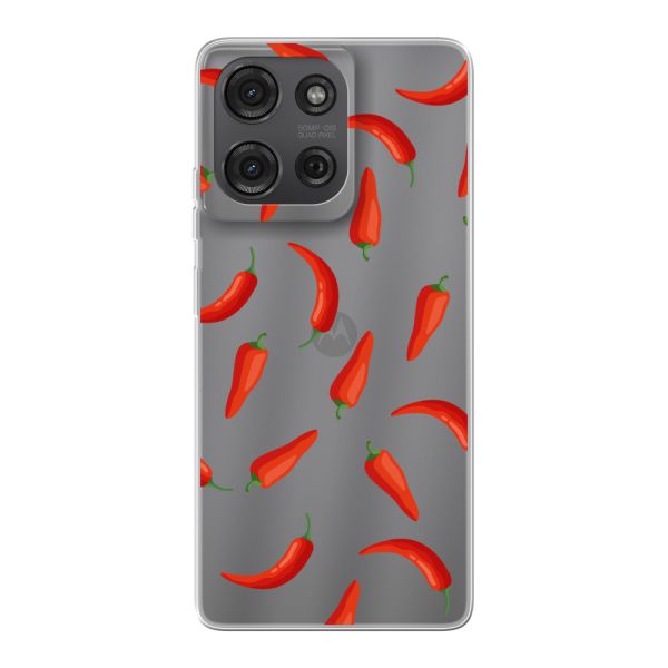 Funda Motorola Moto G86 flexible transparente con Chiles Rojos - Patrón Transparente Chili Pepper