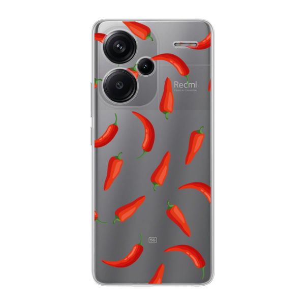 Funda Xiaomi Redmi Note 13 Pro+ flexible transparente con Chiles Rojos - Patrón Transparente Chili Pepper