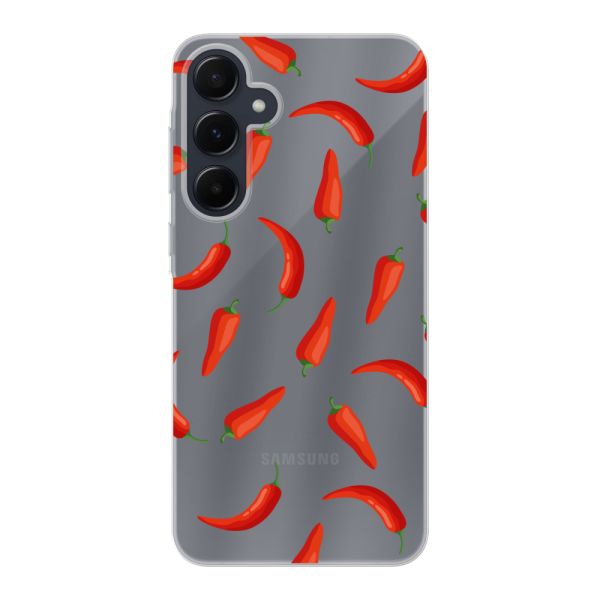 Funda Samsung Galaxy A55 flexible transparente con Chiles Rojos - Patrón Transparente Chili Pepper