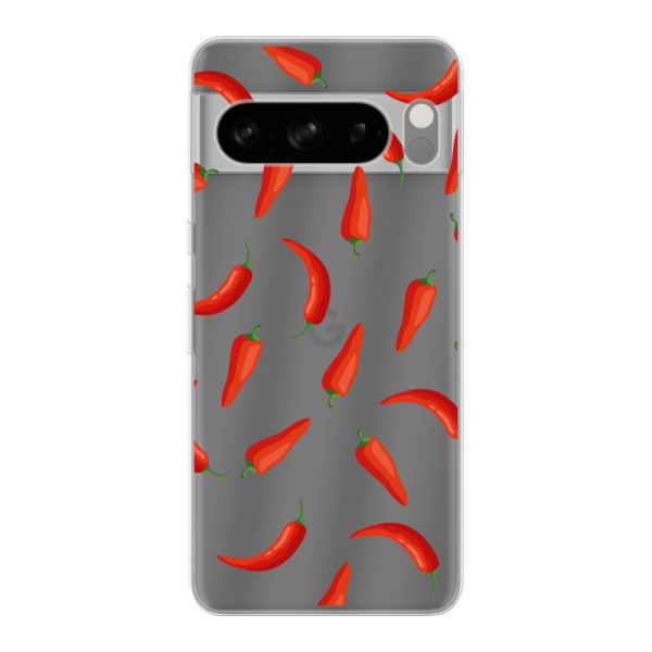 Funda Google Pixel 8 Pro flexible transparente con Chiles Rojos - Patrón Transparente Chili Pepper