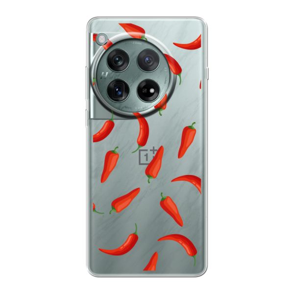 Funda OnePlus 12 flexible transparente con Chiles Rojos - Patrón Transparente Chili Pepper