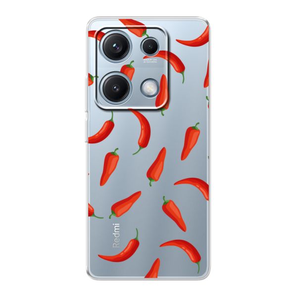 Funda Xiaomi Redmi Note 14S flexible transparente con Chiles Rojos - Patrón Transparente Chili Pepper