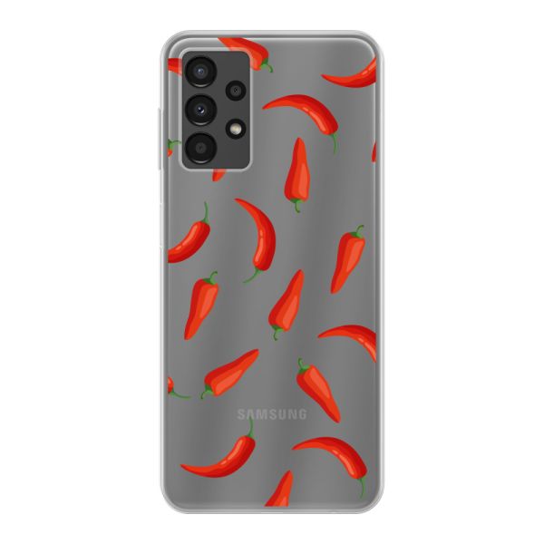 Funda Samsung Galaxy A13 4G flexible transparente con Chiles Rojos - Patrón Transparente Chili Pepper