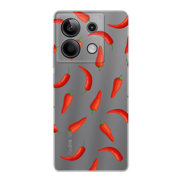 Funda Xiaomi Redmi Note 13 5G flexible transparente con Chiles Rojos - Patrón Transparente Chili Pepper