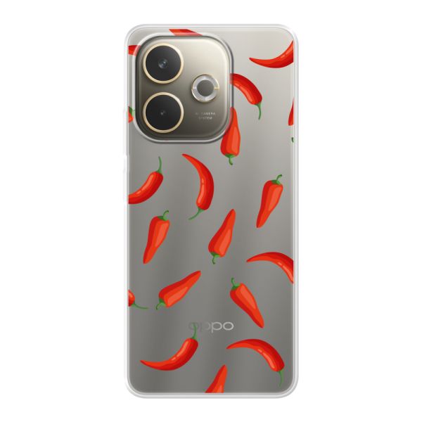 Funda Oppo A5 Pro flexible transparente con Chiles Rojos - Patrón Transparente Chili Pepper