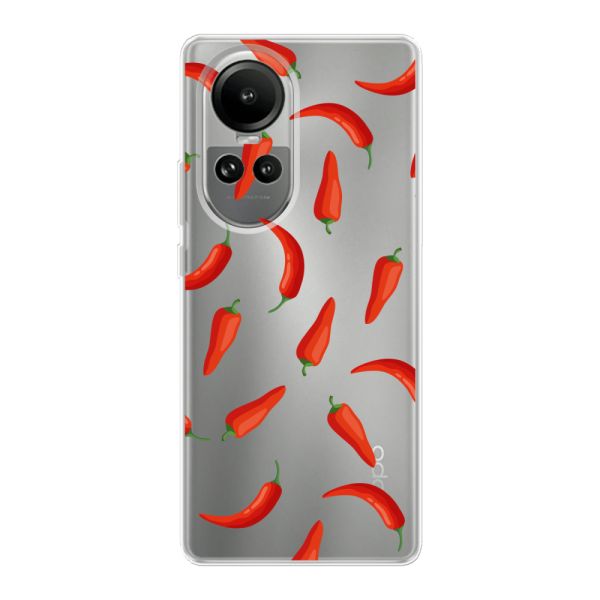 Funda Oppo Reno 10 flexible transparente con Chiles Rojos - Patrón Transparente Chili Pepper