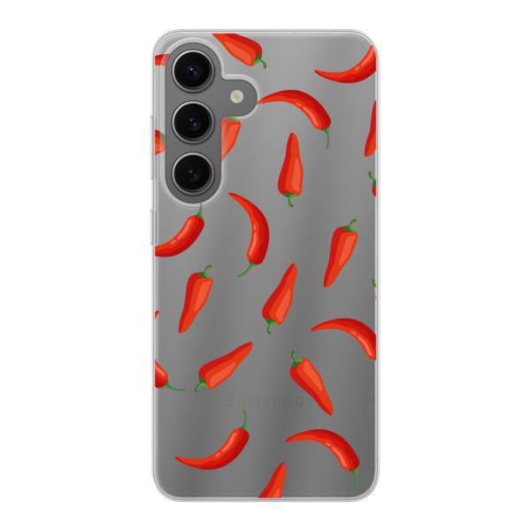 Transparant flexibel Samsung Galaxy S24 hoesje met Rode Pepers - Transparant Chili Pepper Patroon
