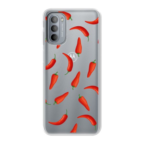 Funda Motorola Moto G31 flexible transparente con Chiles Rojos - Patrón Transparente Chili Pepper