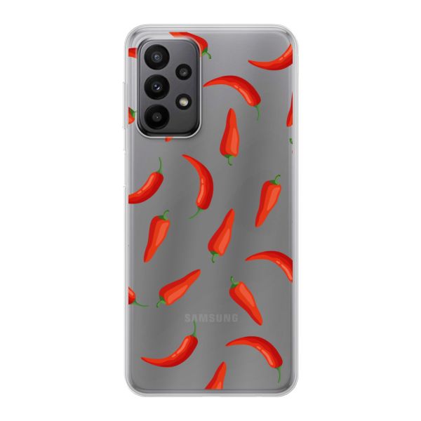 Funda Samsung Galaxy A23 5G flexible transparente con Chiles Rojos - Patrón Transparente Chili Pepper