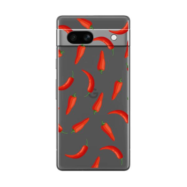 Funda Google Pixel 7a flexible transparente con Chiles Rojos - Patrón Transparente Chili Pepper