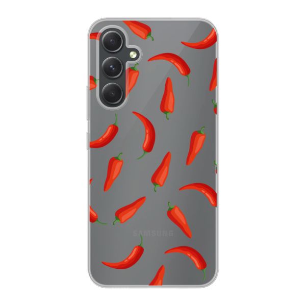 Transparant flexibel Samsung Galaxy A54 5G hoesje met Rode Pepers - Transparant Chili Pepper Patroon